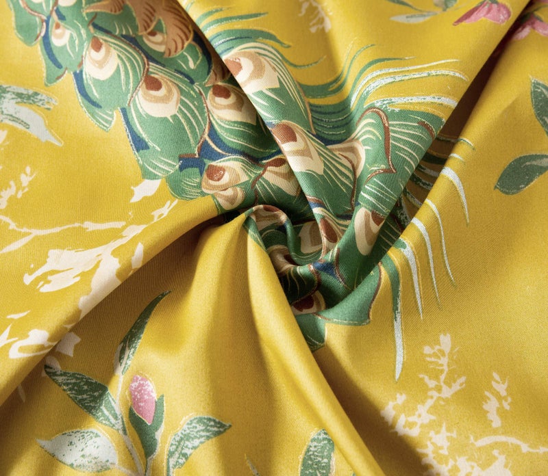 Eikei Chinoiserie Chic Peacock Floral Duvet Cover Paradise Garden Botanical Bird and Tree Branches Vintage Stylized Long Staple Cotton Bedding Set (Queen, Citrine) - Image 2